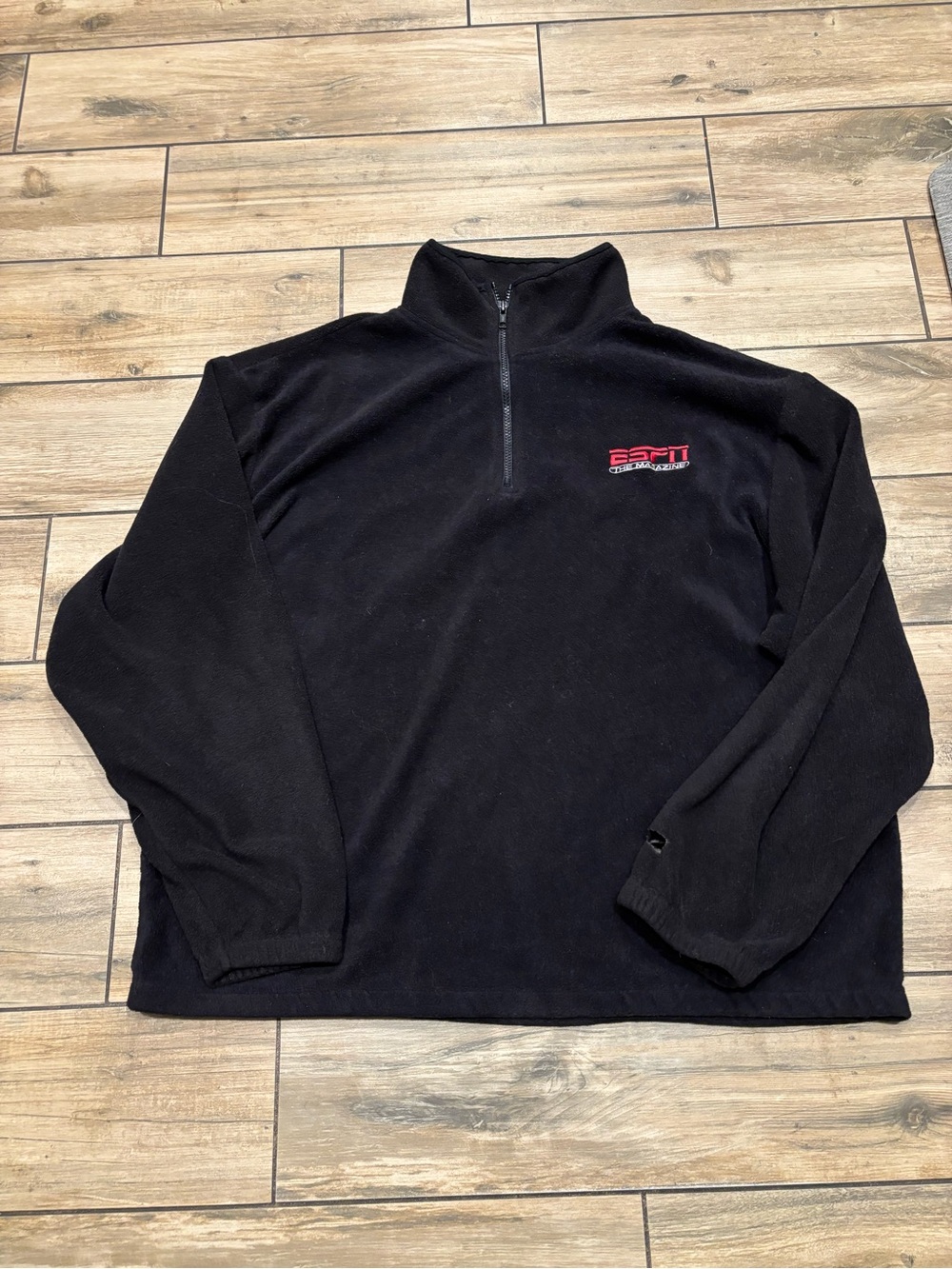 Vintage ESPN The Magazine Fleece Quarter Zip Pullover Sweatshirt Mens XL Black